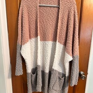 Colorblock Open Front Cardigan Sweater
